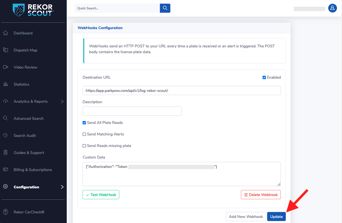 REKOR Scout Webhook Configuration