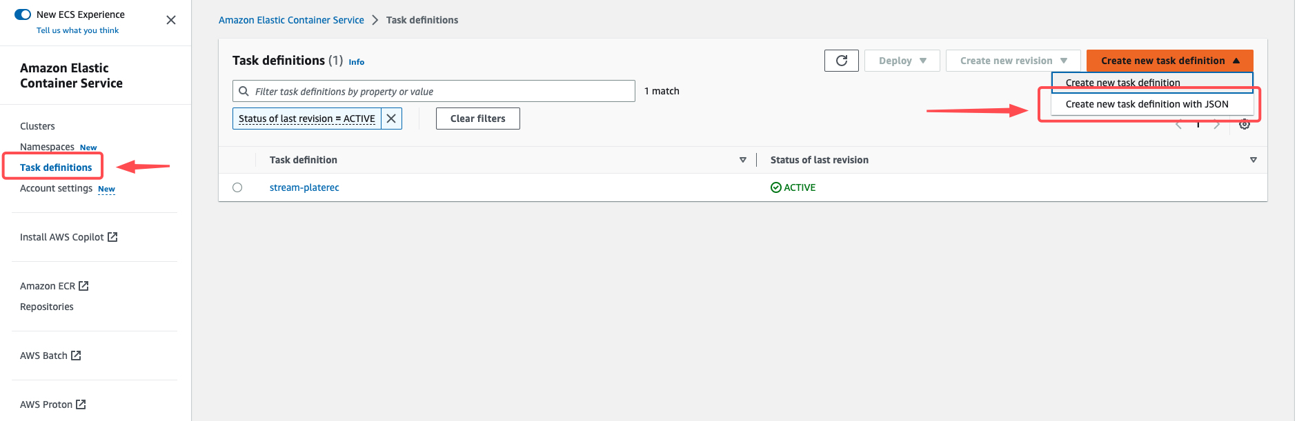 Create new Task Definition