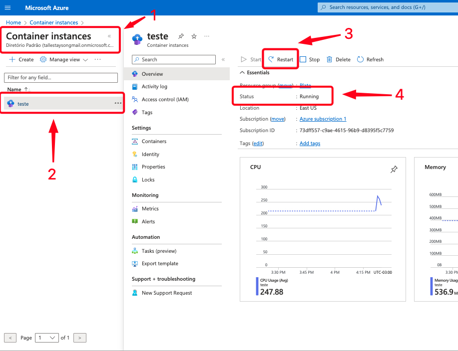 restart container instance