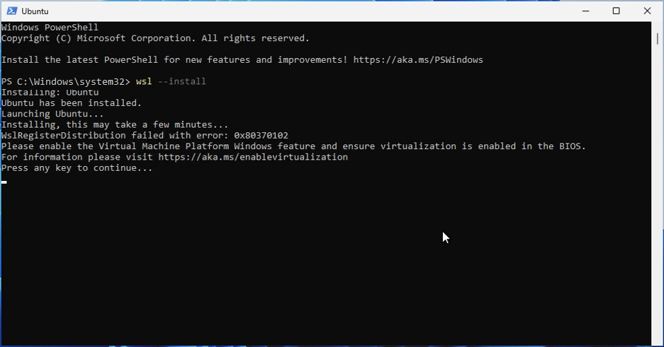 WSL2 Ubuntu Error