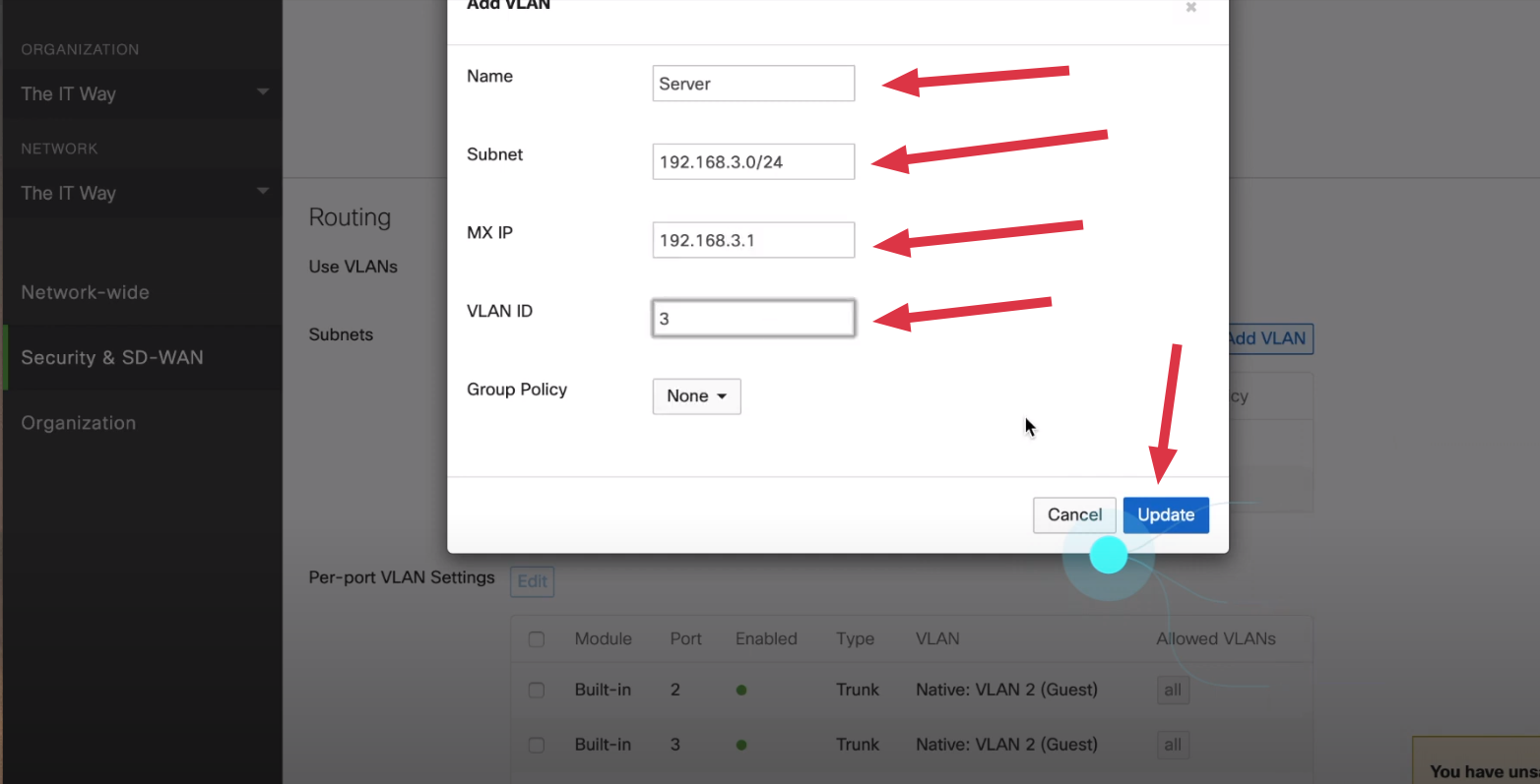 Info required when adding a VLAN