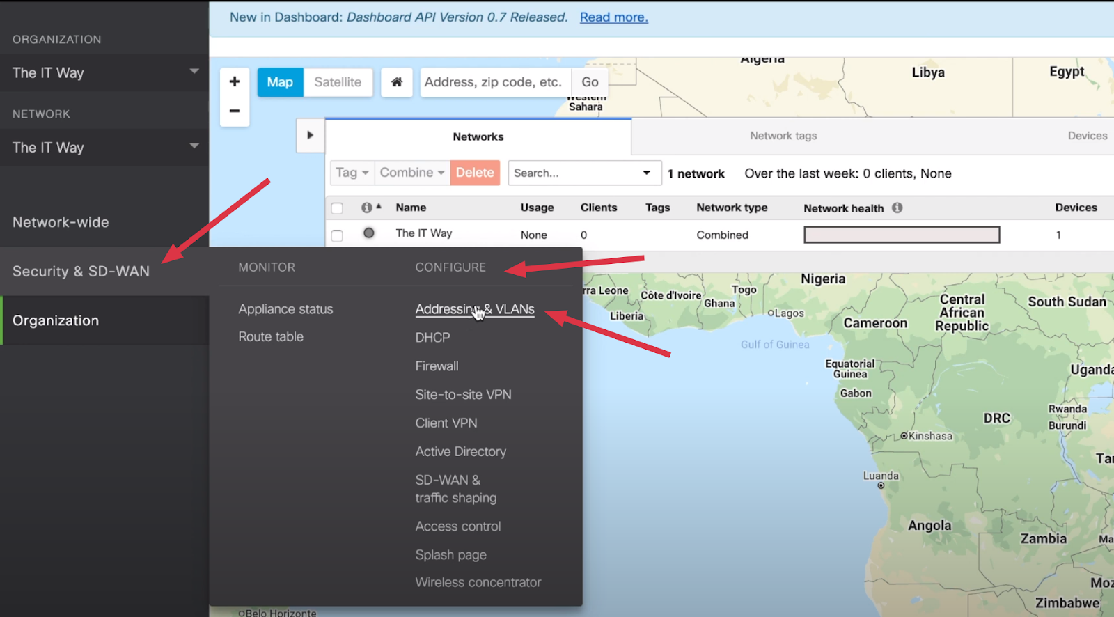 Mx Addressing and VLANs Menu