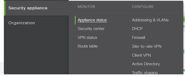 Mx Applicance Status Menu