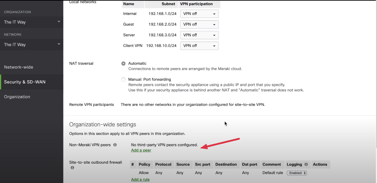 Add Non-Meraki VPN peer