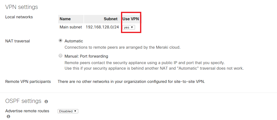 Enable VPN on VLAN