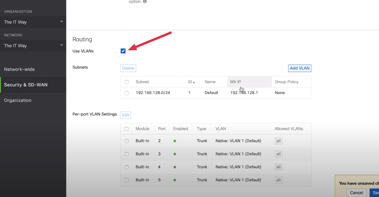 Enable MX VLANs