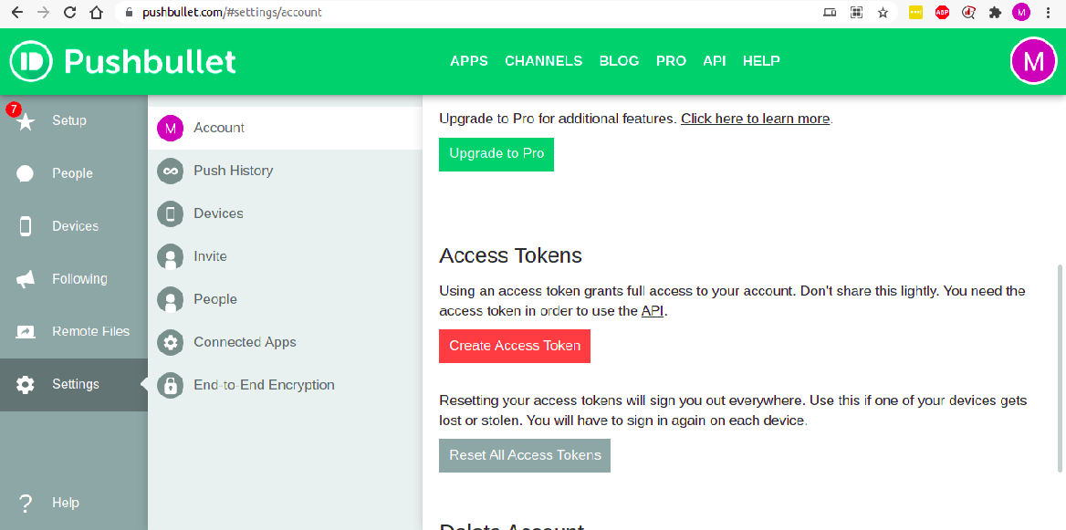 Pushbullet Token