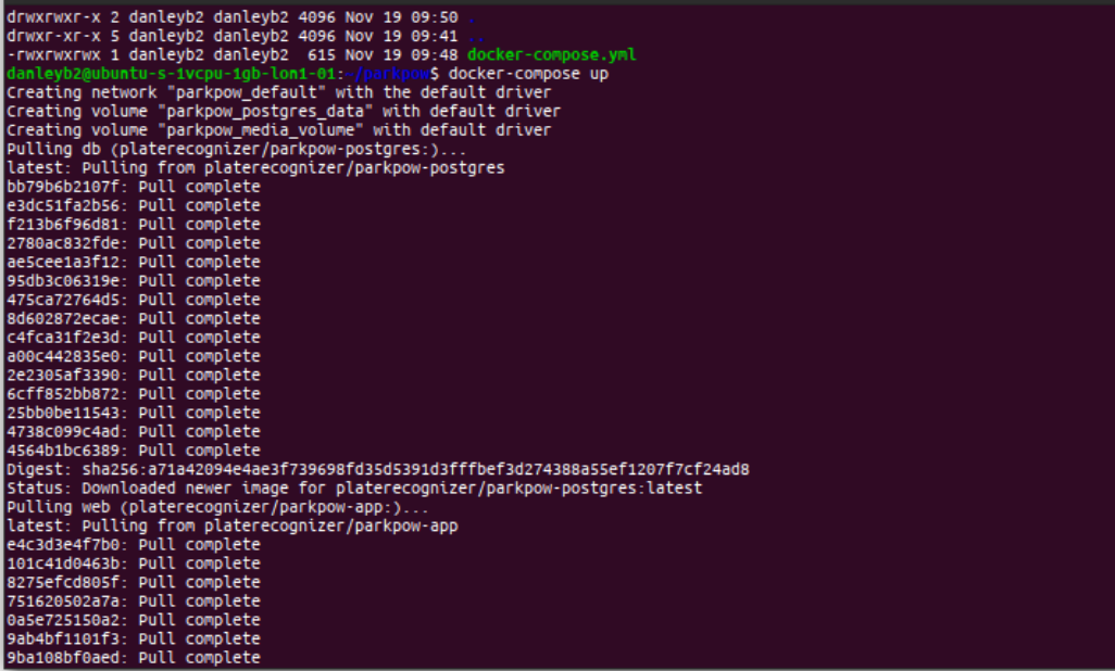 Docker Compose run output
